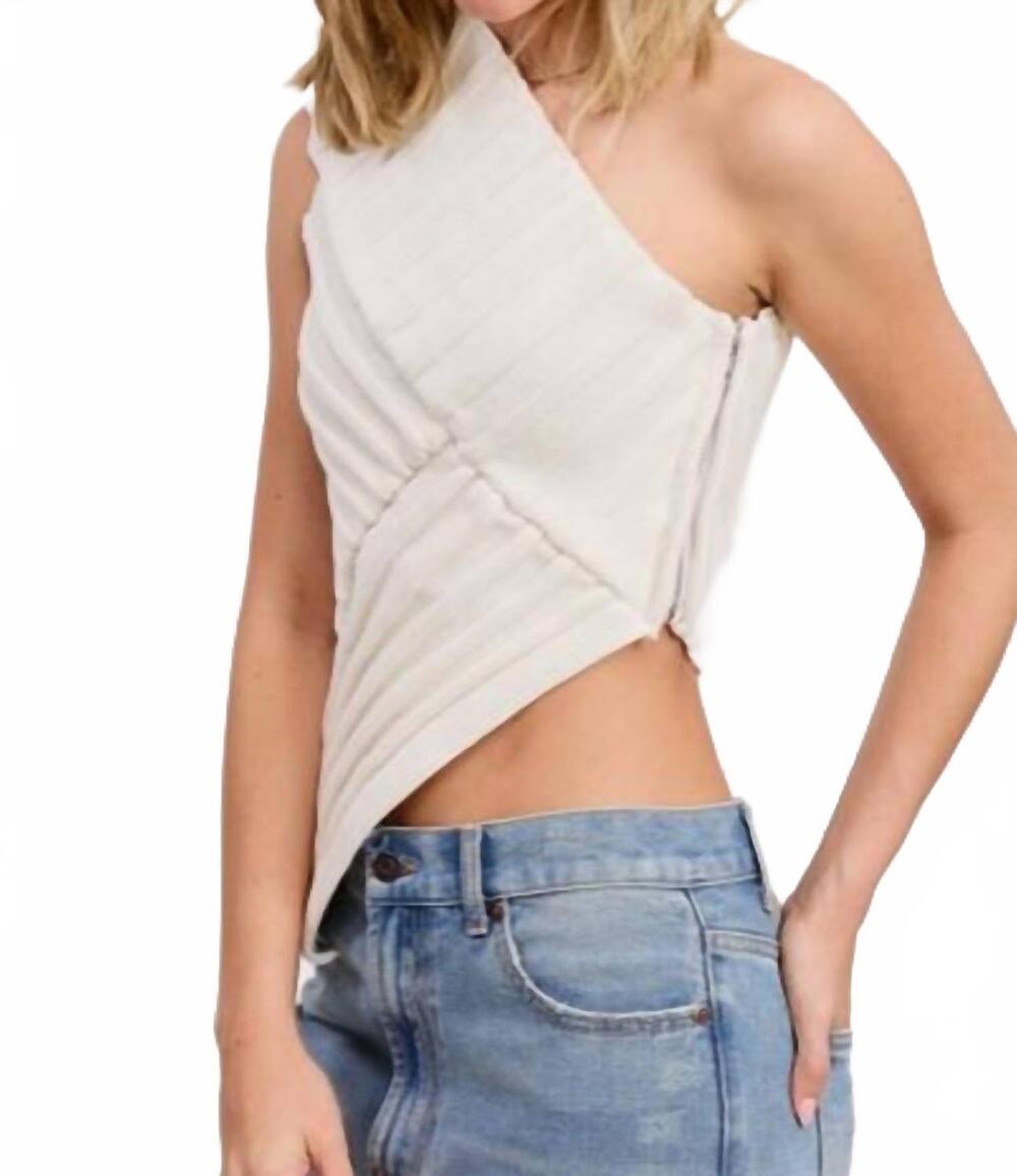 NEW MIMOSA one-shoulder asymmetrical ribbed-knit sweater top in ecru